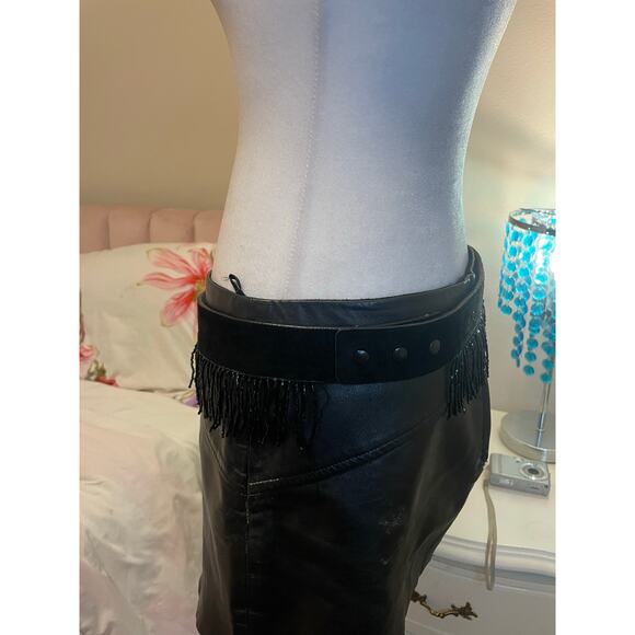 black suede leather cache y2k belt with beaded fringe